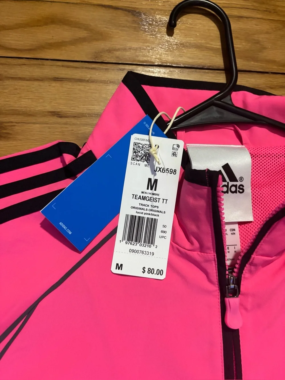 Adidas Teamgeist Adicolor Woven Full Zip Track Jacket Pink Black men’s sz M NEW!